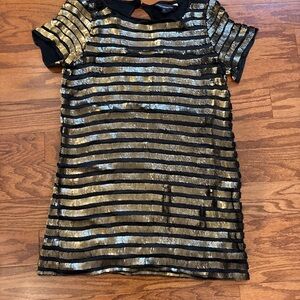 French Connection Black and Gold Striped sequin dress